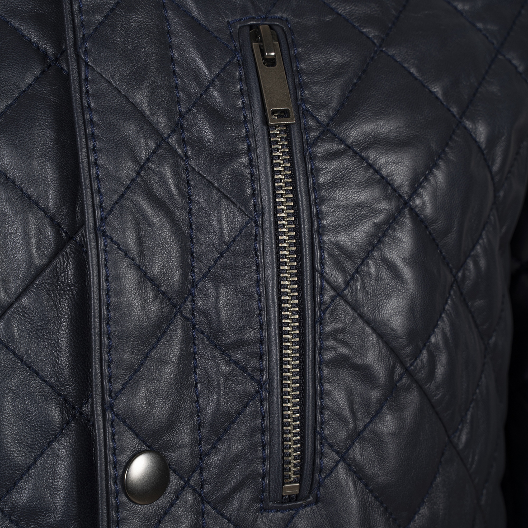 Erkek Lacivert Kapitone Deri Ceket