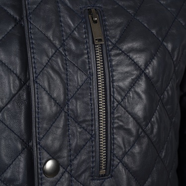  Erkek Lacivert Kapitone Deri Ceket