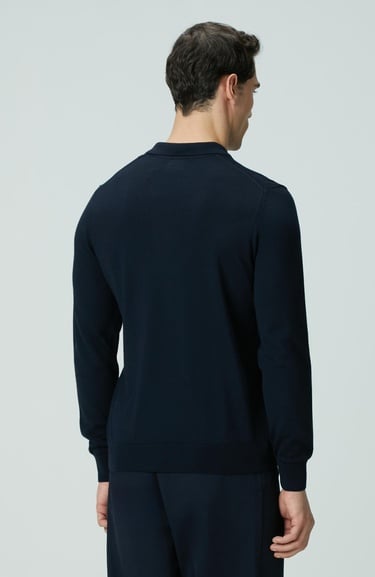  Network Erkek Lacivert Polo Yaka Yün Karışımlı Triko Kazak