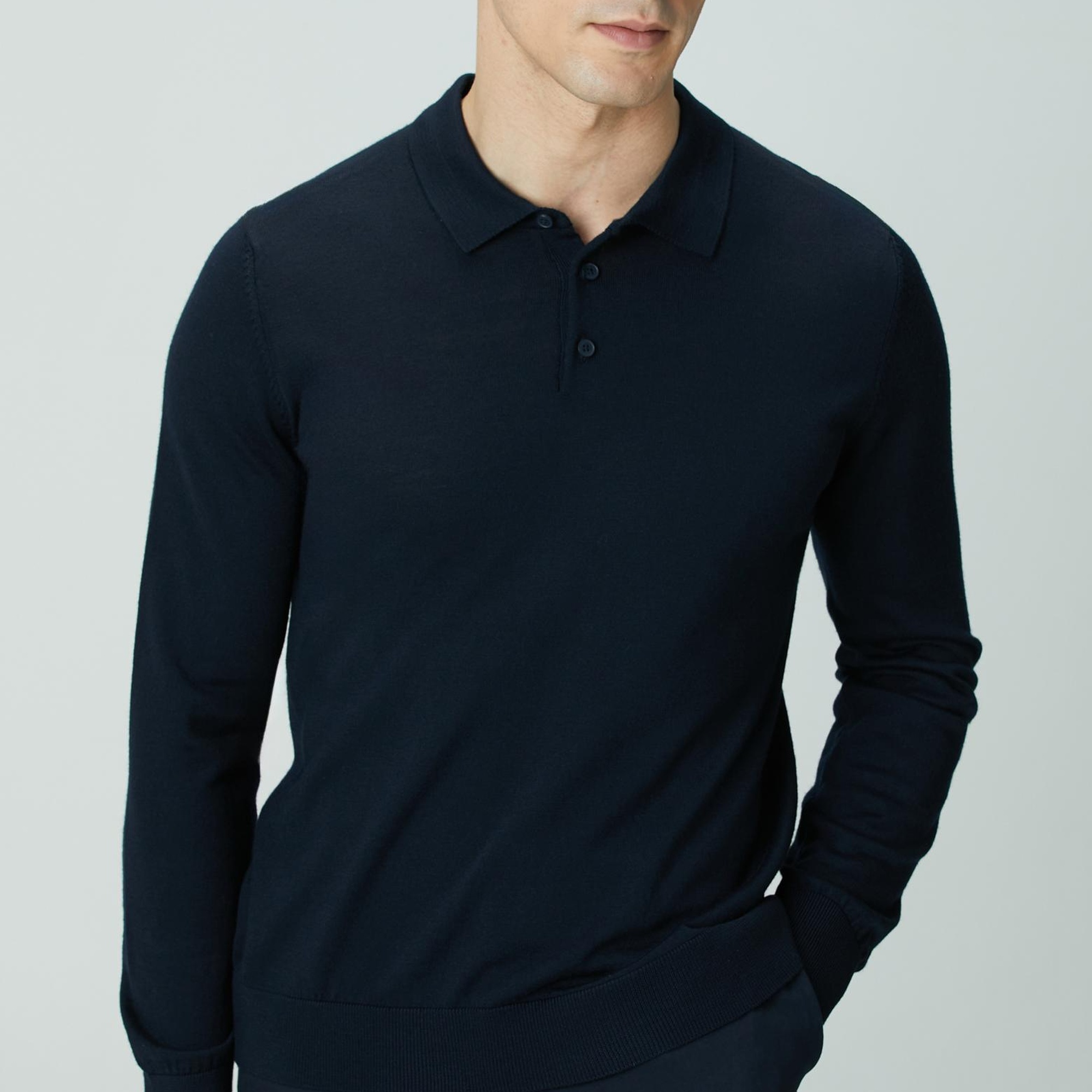 Network Erkek Lacivert Polo Yaka Yün Karışımlı Triko Kazak