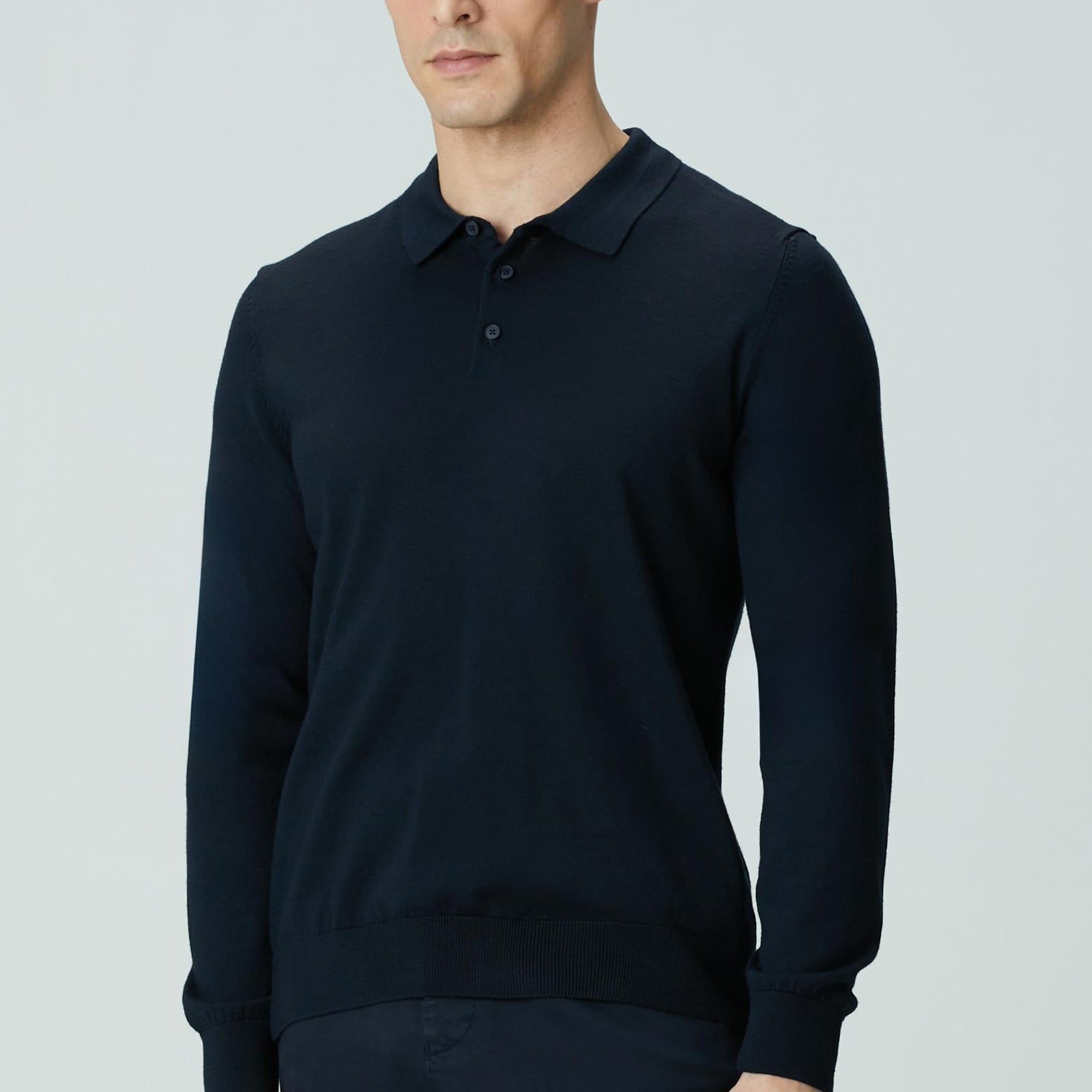 Network Erkek Lacivert Polo Yaka Yün Karışımlı Triko Kazak