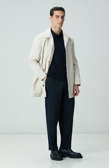  Network Erkek Lacivert Polo Yaka Yün Karışımlı Triko Kazak