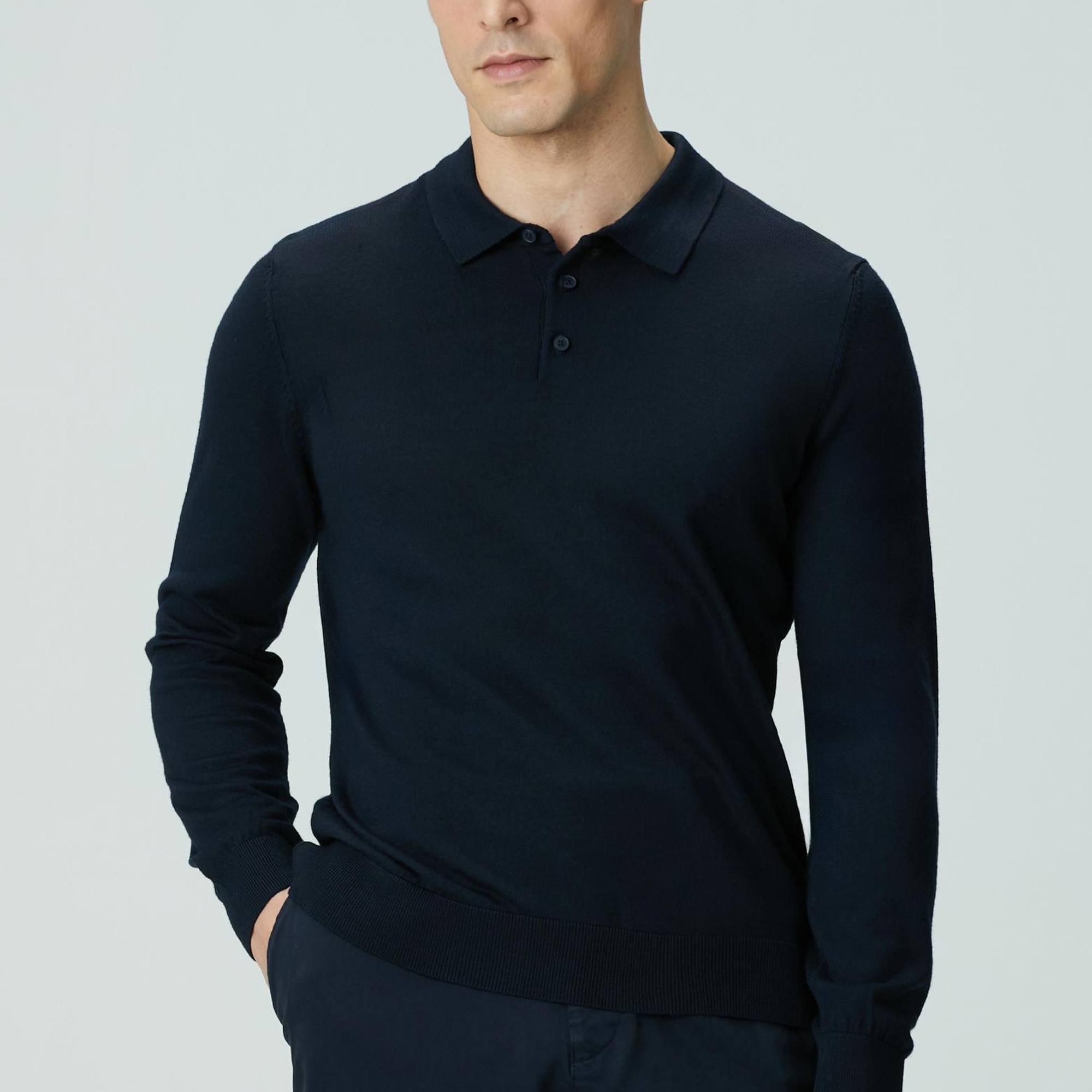 Network Erkek Lacivert Polo Yaka Yün Karışımlı Triko Kazak