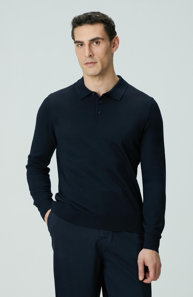  Network Erkek Lacivert Polo Yaka Yün Karışımlı Triko Kazak