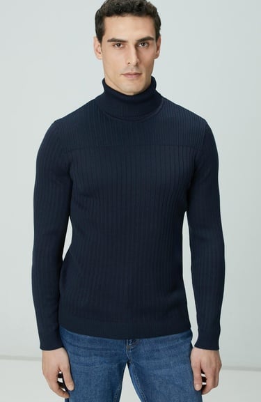  Network Erkek Lacivert Balıkçı Yaka Triko Kazak
