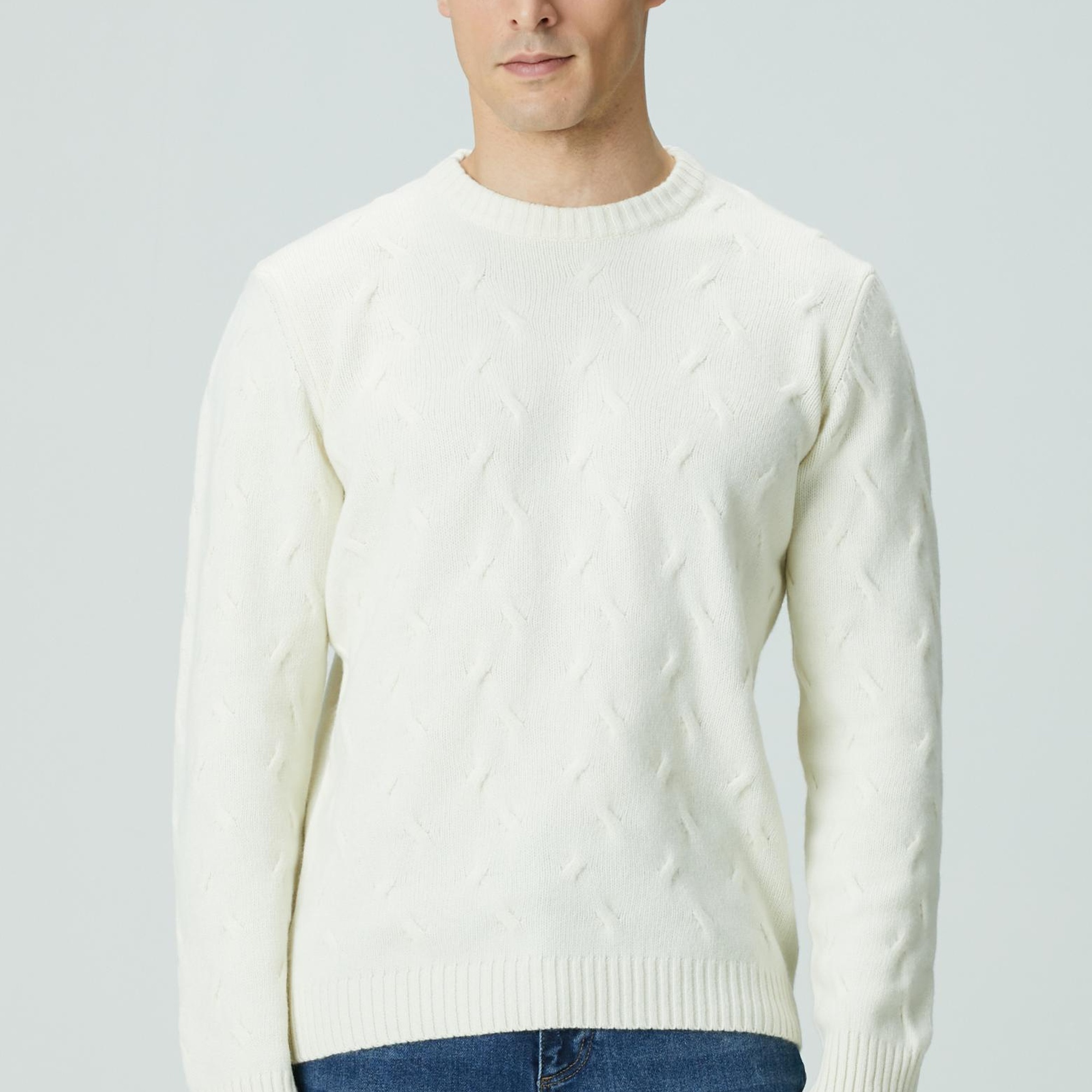 Network Erkek Limited Kırık Beyaz Yün Kaşmir Karışımlı Triko