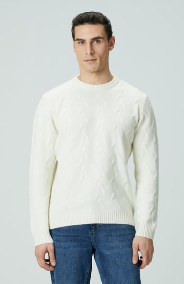  Network Erkek Limited Kırık Beyaz Yün Kaşmir Karışımlı Triko
