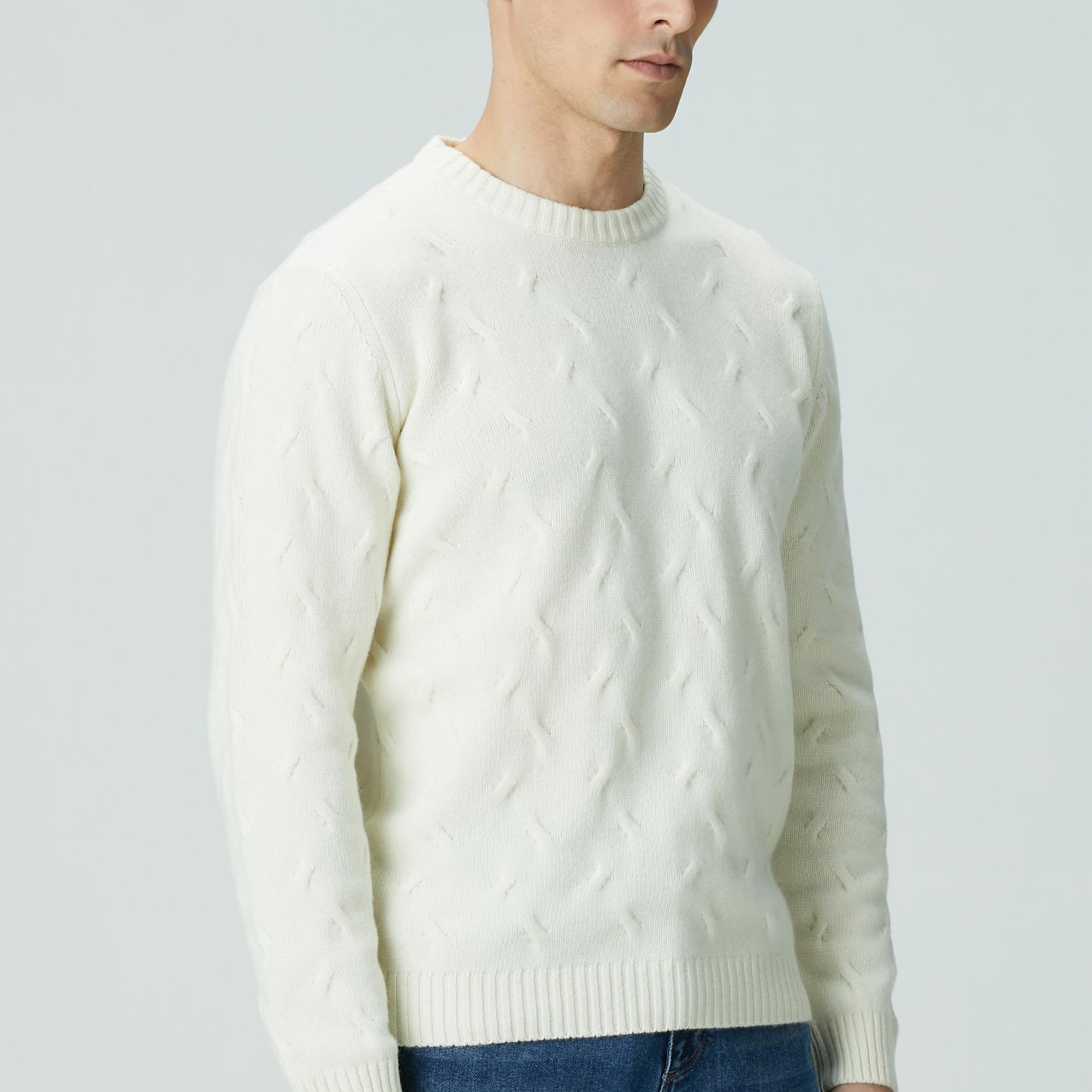 Network Erkek Limited Kırık Beyaz Yün Kaşmir Karışımlı Triko