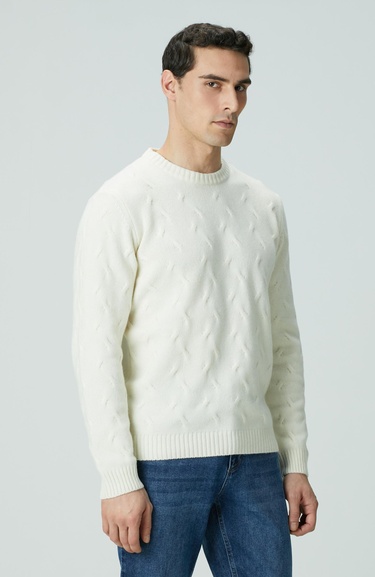  Network Erkek Limited Kırık Beyaz Yün Kaşmir Karışımlı Triko