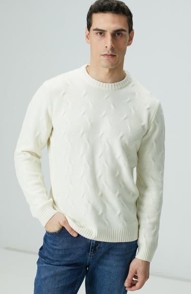  Network Erkek Limited Kırık Beyaz Yün Kaşmir Karışımlı Triko