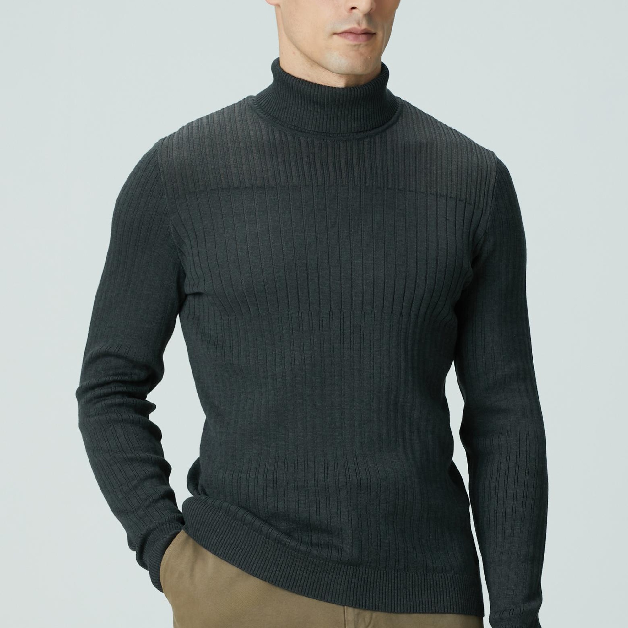 Network Erkek Antrasit Balıkçı Yaka Triko Kazak