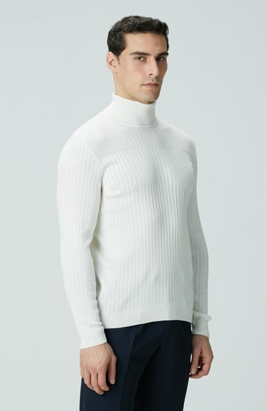  Network Erkek Kırık Beyaz Balıkçı Yaka Triko Kazak
