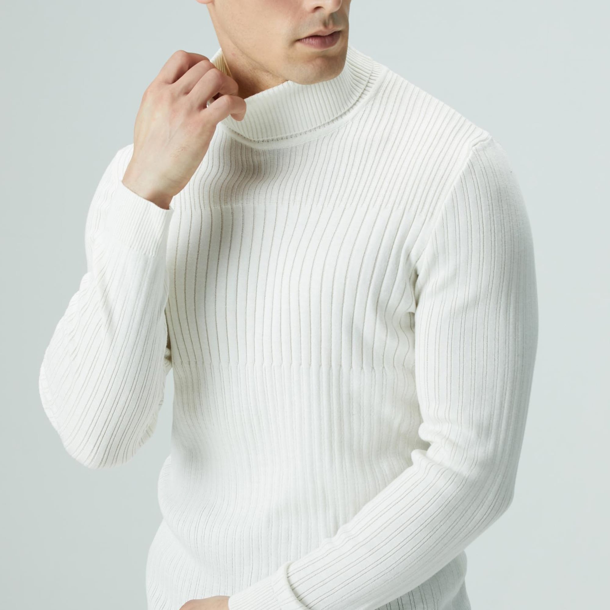 Network Erkek Kırık Beyaz Balıkçı Yaka Triko Kazak