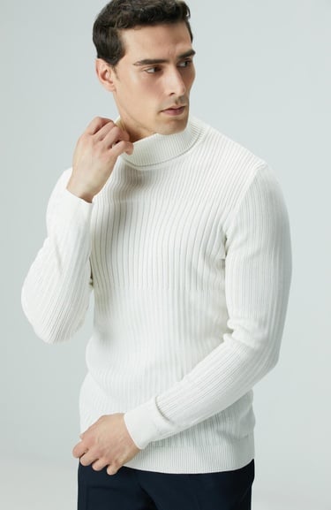  Network Erkek Kırık Beyaz Balıkçı Yaka Triko Kazak