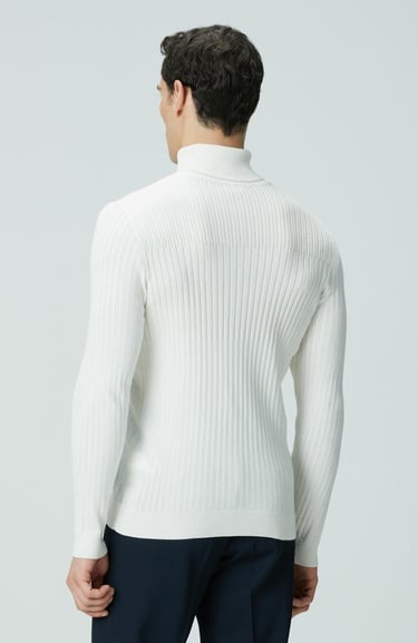  Network Erkek Kırık Beyaz Balıkçı Yaka Triko Kazak