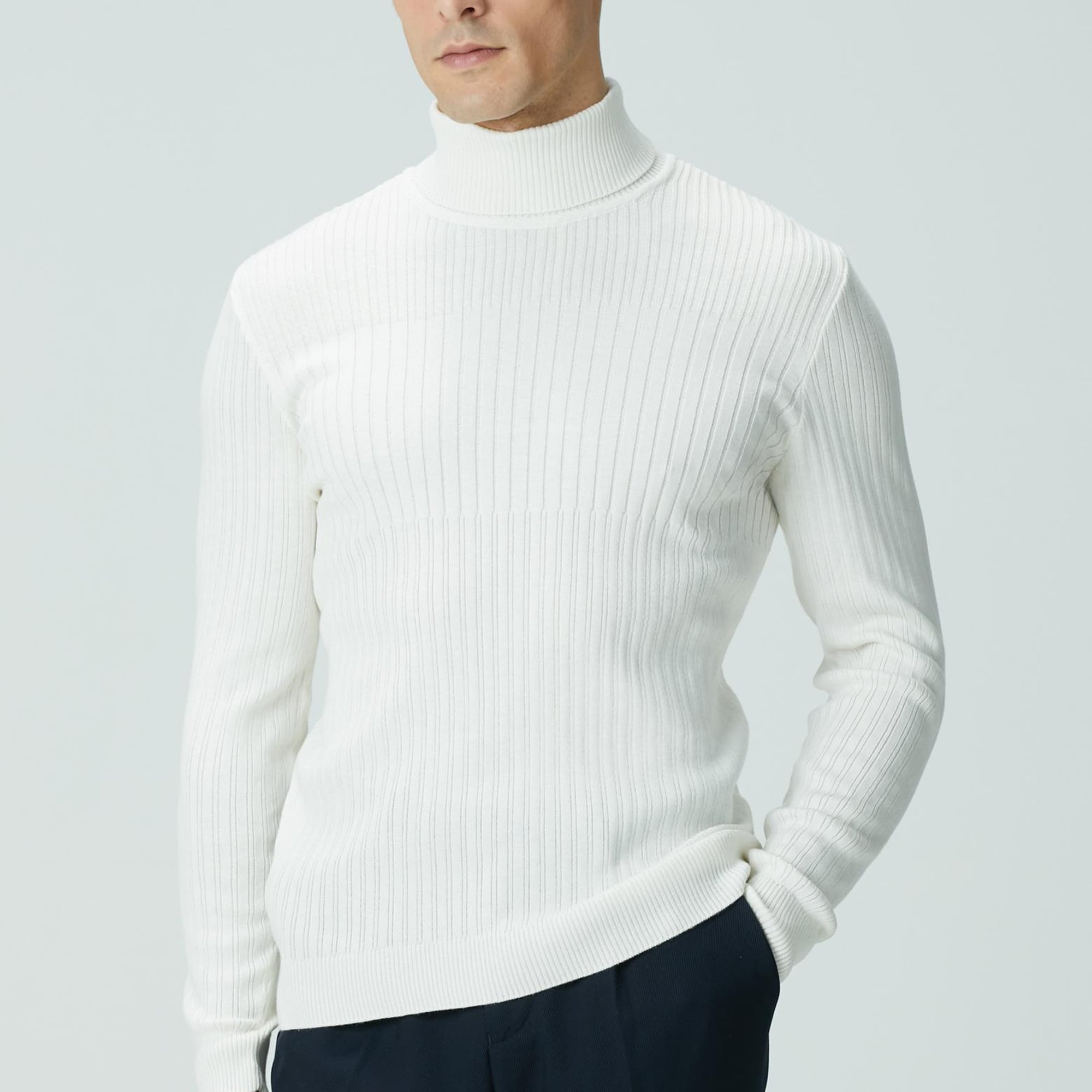 Network Erkek Kırık Beyaz Balıkçı Yaka Triko Kazak