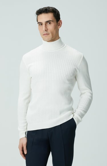  Network Erkek Kırık Beyaz Balıkçı Yaka Triko Kazak