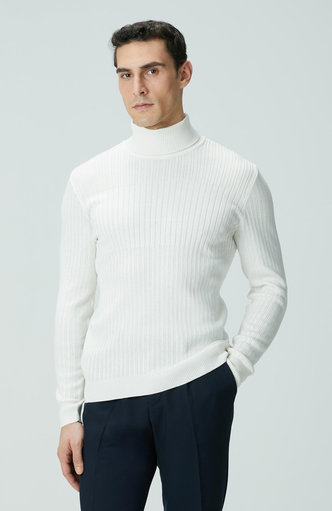  Network Erkek Kırık Beyaz Balıkçı Yaka Triko Kazak