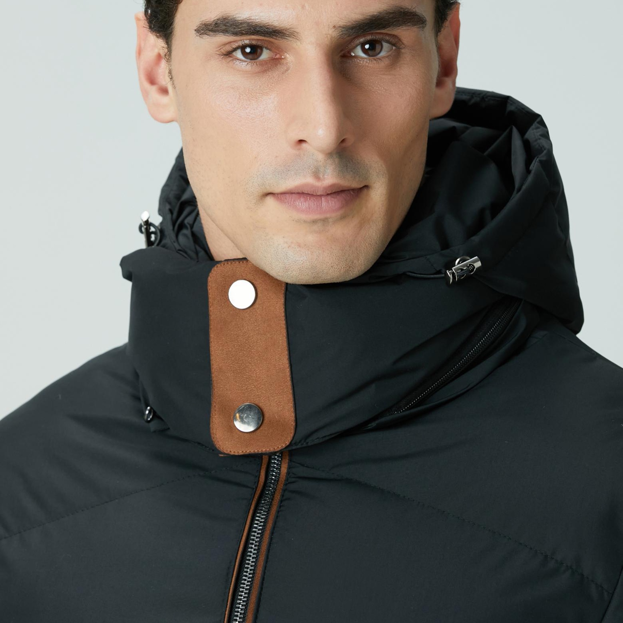 Network Erkek Siyah Su İtici Özellikli Deri Garnili Mont