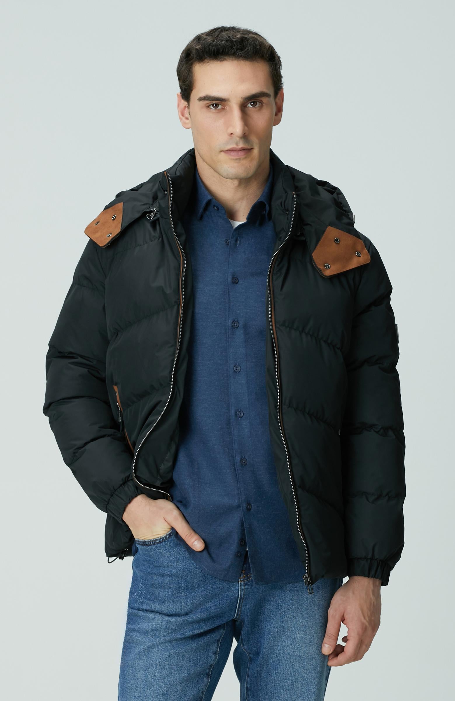  Network Erkek Siyah Su İtici Özellikli Deri Garnili Mont