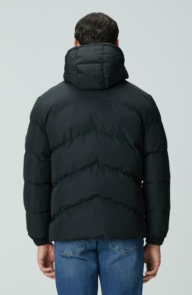  Network Erkek Siyah Su İtici Özellikli Deri Garnili Mont