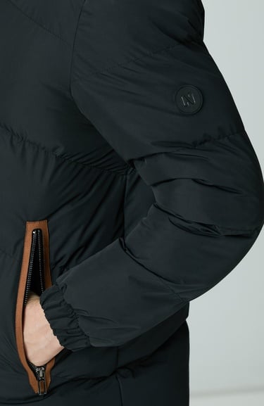  Network Erkek Siyah Su İtici Özellikli Deri Garnili Mont