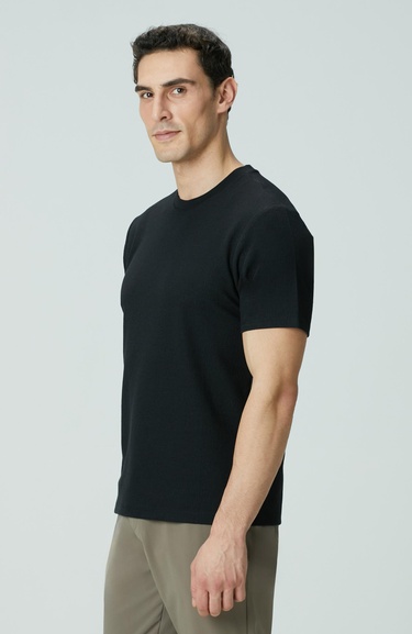  Network Erkek Siyah Bisiklet Yaka Jakarlı T-shirt