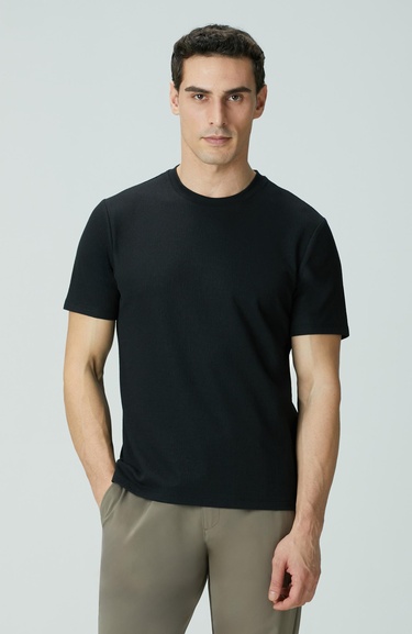  Network Erkek Siyah Bisiklet Yaka Jakarlı T-shirt