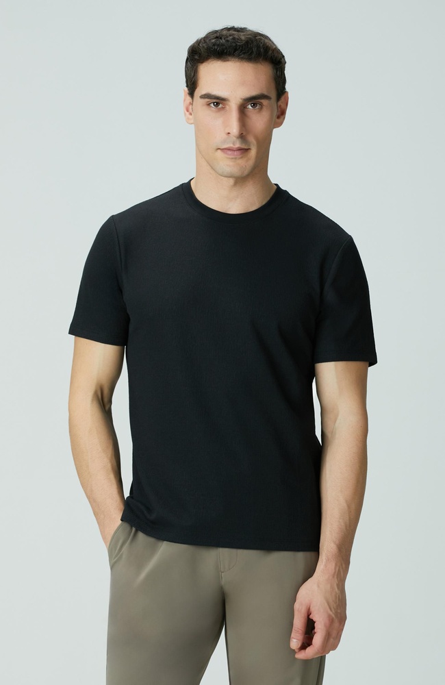  Network Erkek Siyah Bisiklet Yaka Jakarlı T-shirt