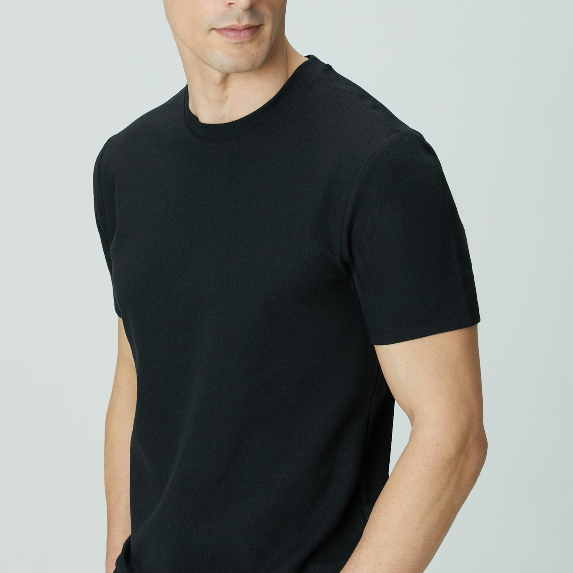 Network Erkek Siyah Bisiklet Yaka Jakarlı T-shirt