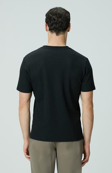  Network Erkek Siyah Bisiklet Yaka Jakarlı T-shirt