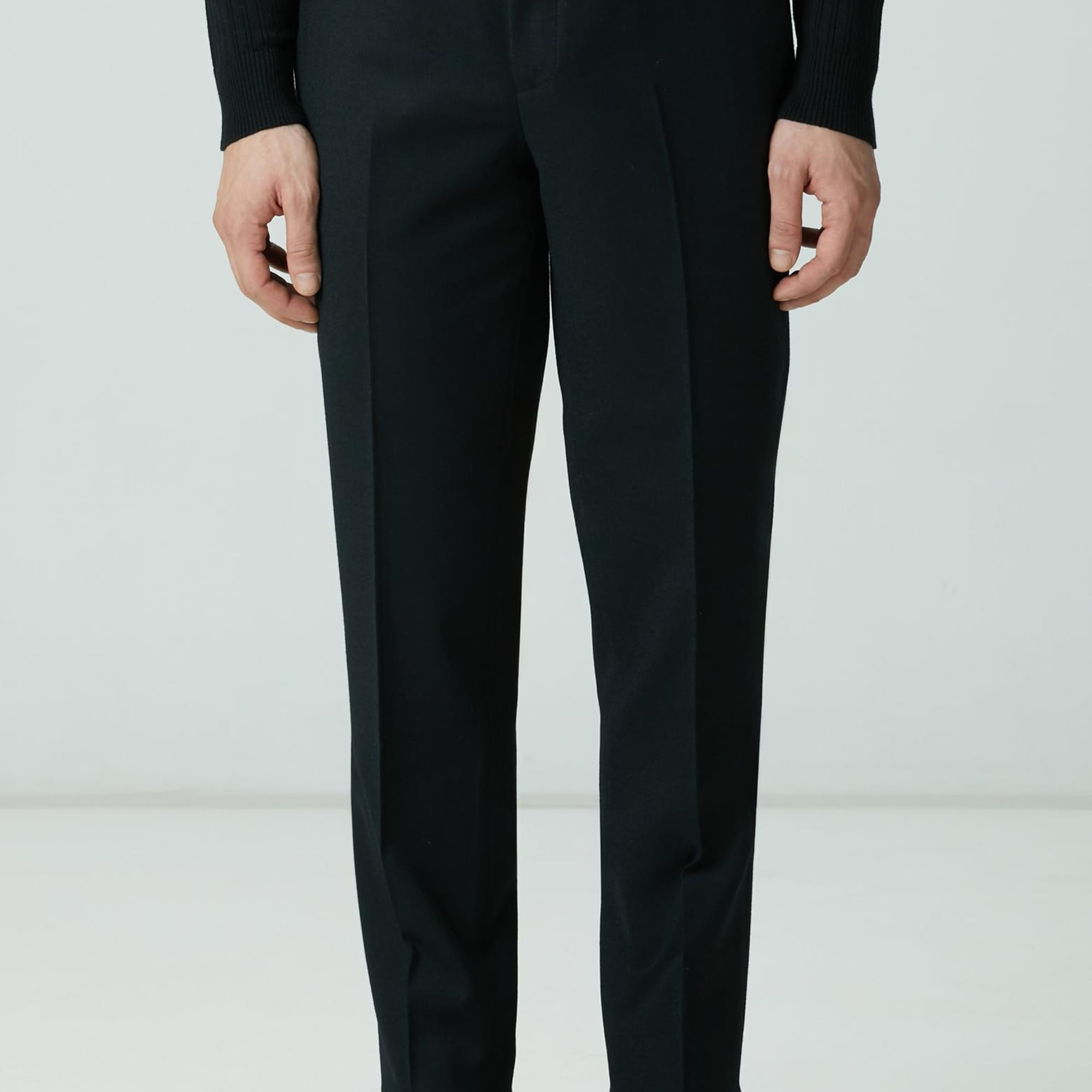 Network Erkek Siyah Kemerli Yün Karışımlı Pantolon