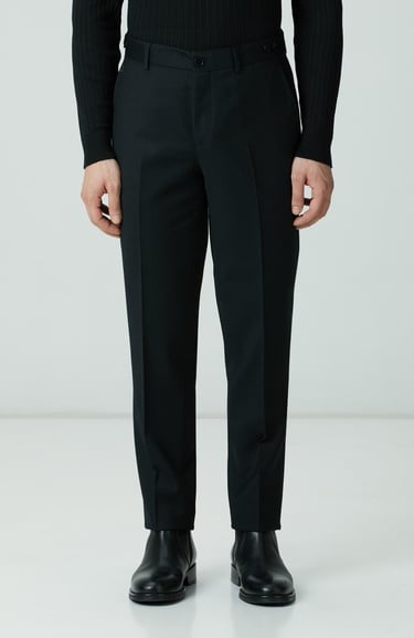  Network Erkek Siyah Kemerli Yün Karışımlı Pantolon