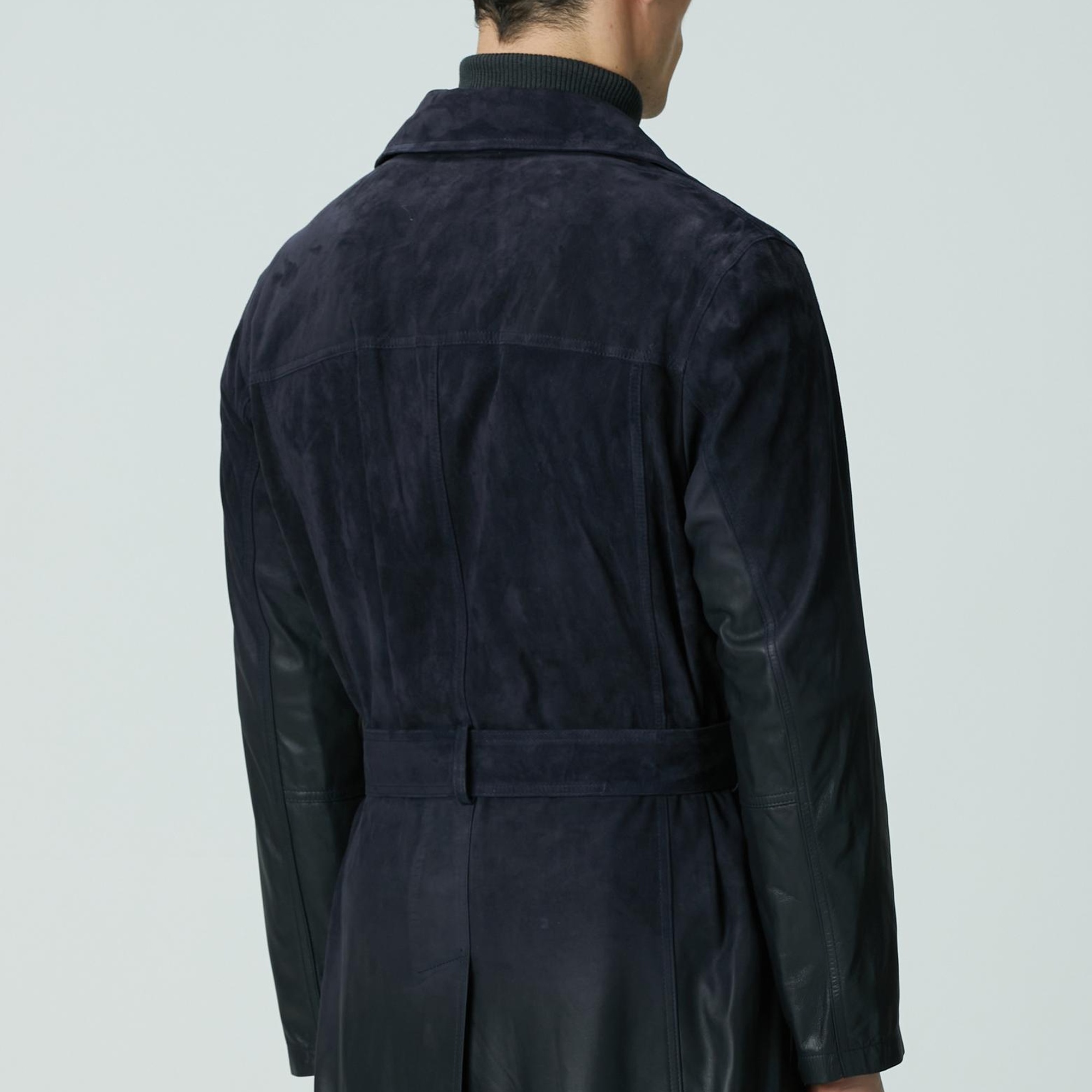 Network Erkek Lacivert Çift Taraflı Degrade Süet Pardesü