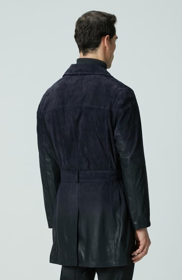  Network Erkek Lacivert Çift Taraflı Degrade Süet Pardesü