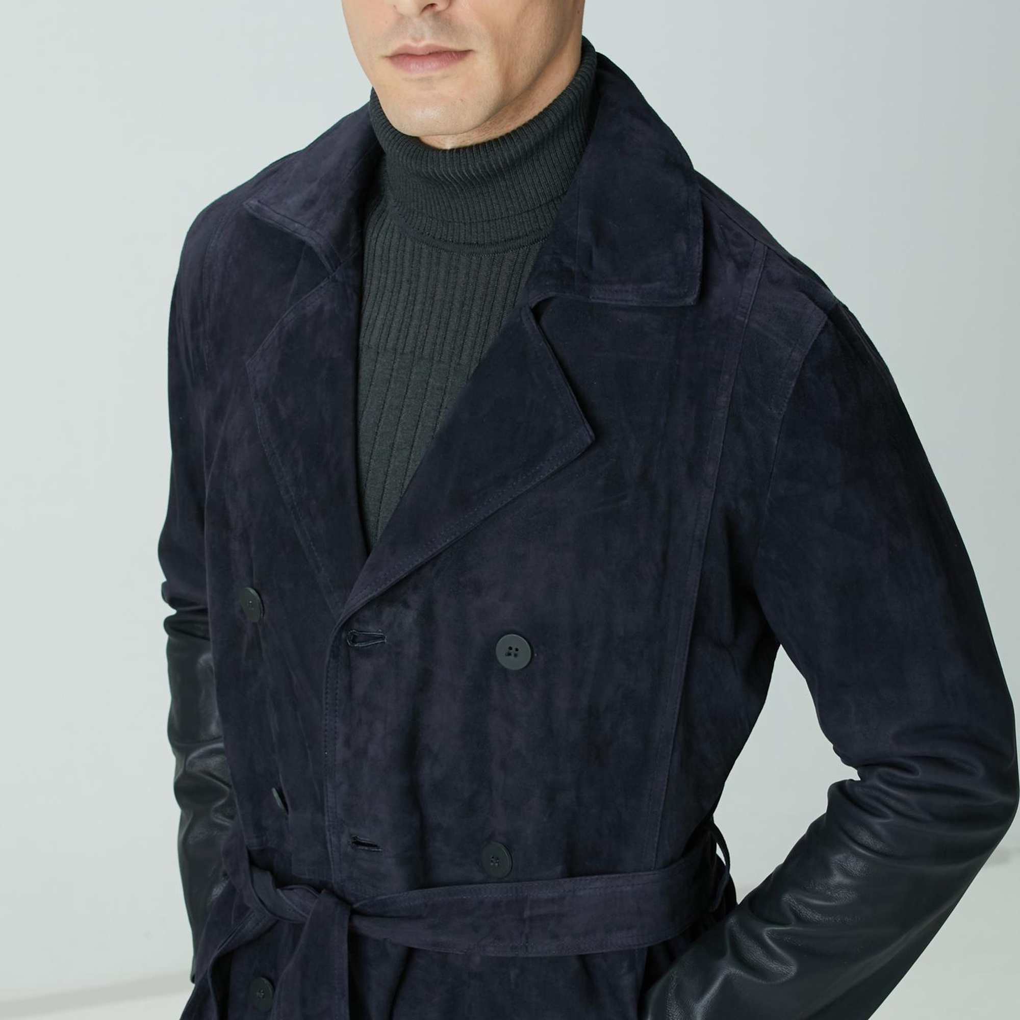 Network Erkek Lacivert Çift Taraflı Degrade Süet Pardesü