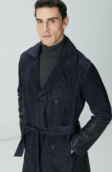  Network Erkek Lacivert Çift Taraflı Degrade Süet Pardesü