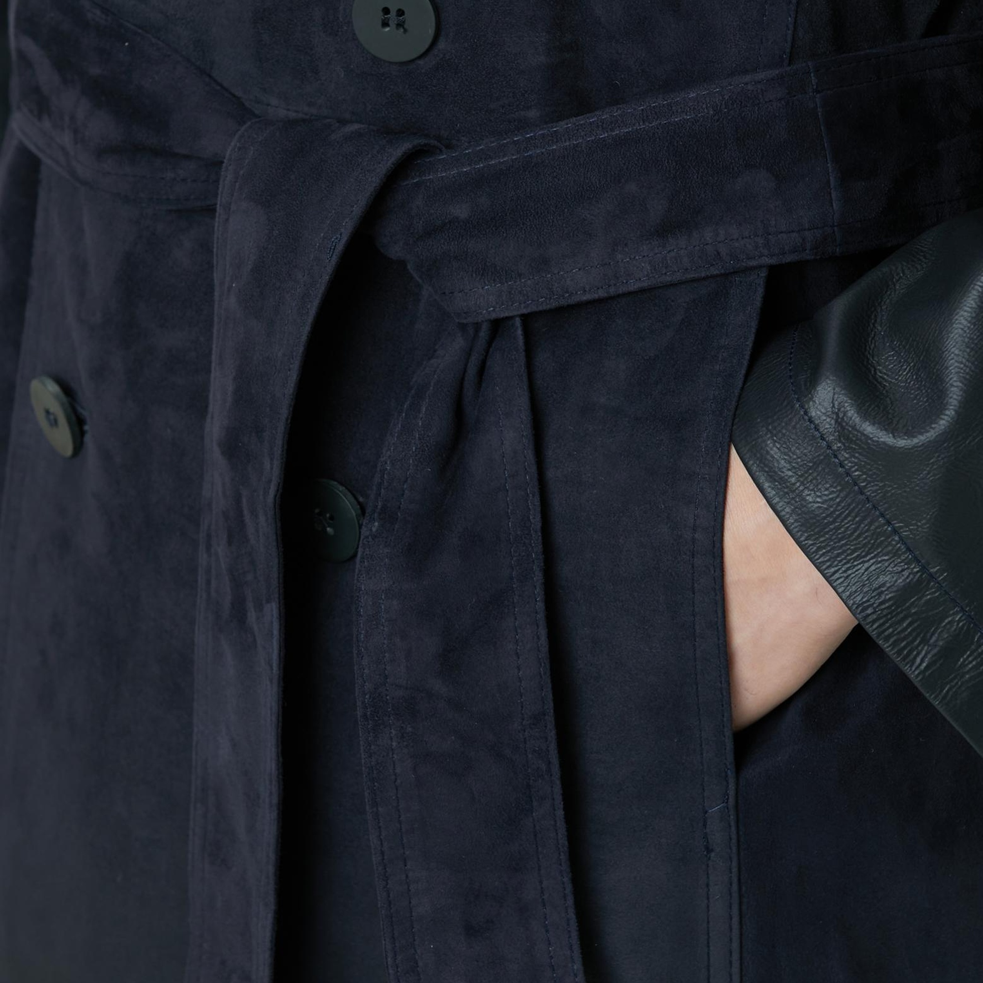 Network Erkek Lacivert Çift Taraflı Degrade Süet Pardesü