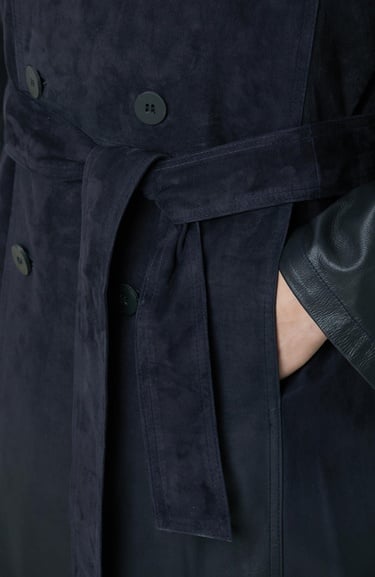  Network Erkek Lacivert Çift Taraflı Degrade Süet Pardesü