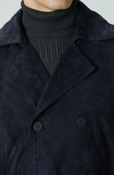  Network Erkek Lacivert Çift Taraflı Degrade Süet Pardesü