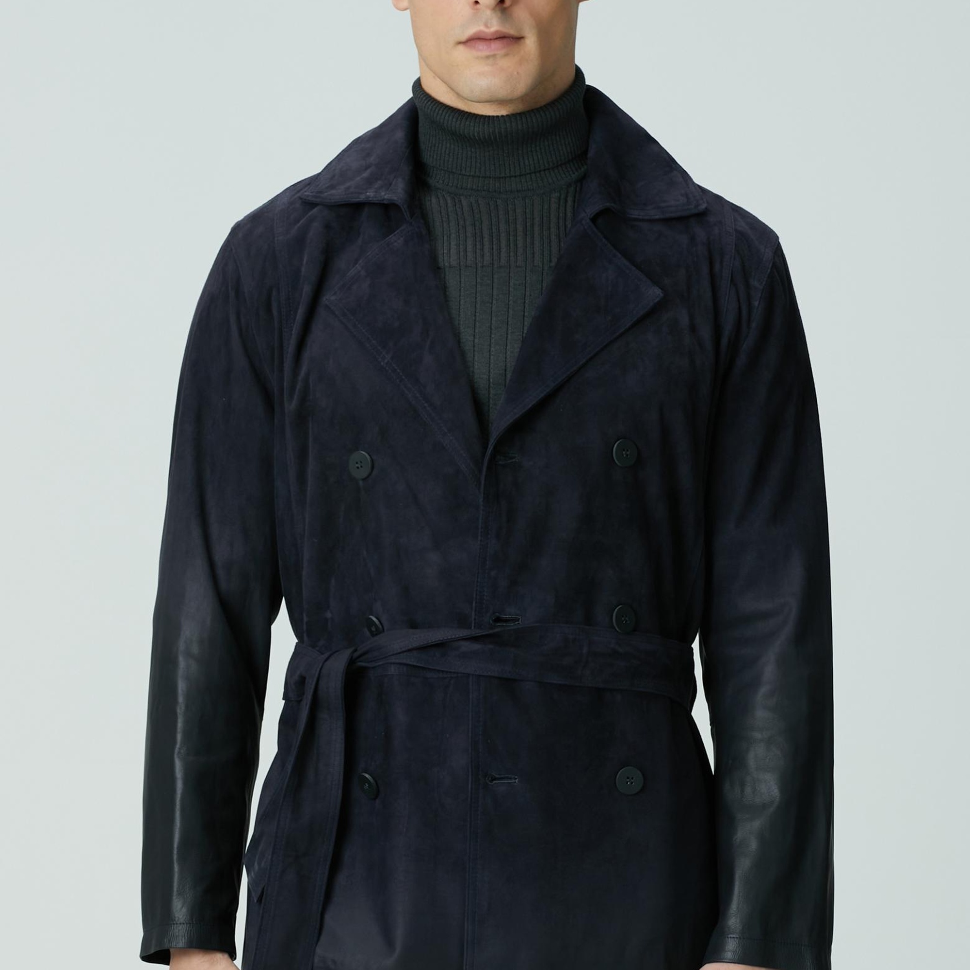 Network Erkek Lacivert Çift Taraflı Degrade Süet Pardesü