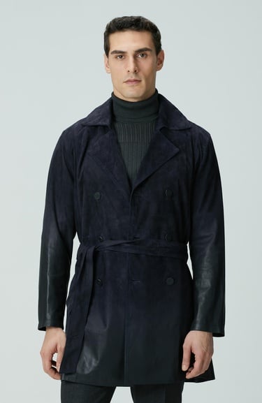  Network Erkek Lacivert Çift Taraflı Degrade Süet Pardesü