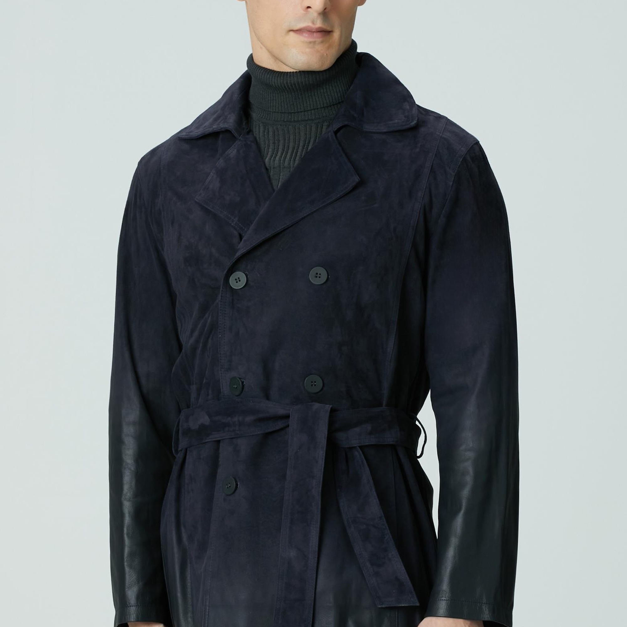 Network Erkek Lacivert Çift Taraflı Degrade Süet Pardesü