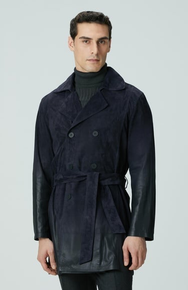  Network Erkek Lacivert Çift Taraflı Degrade Süet Pardesü