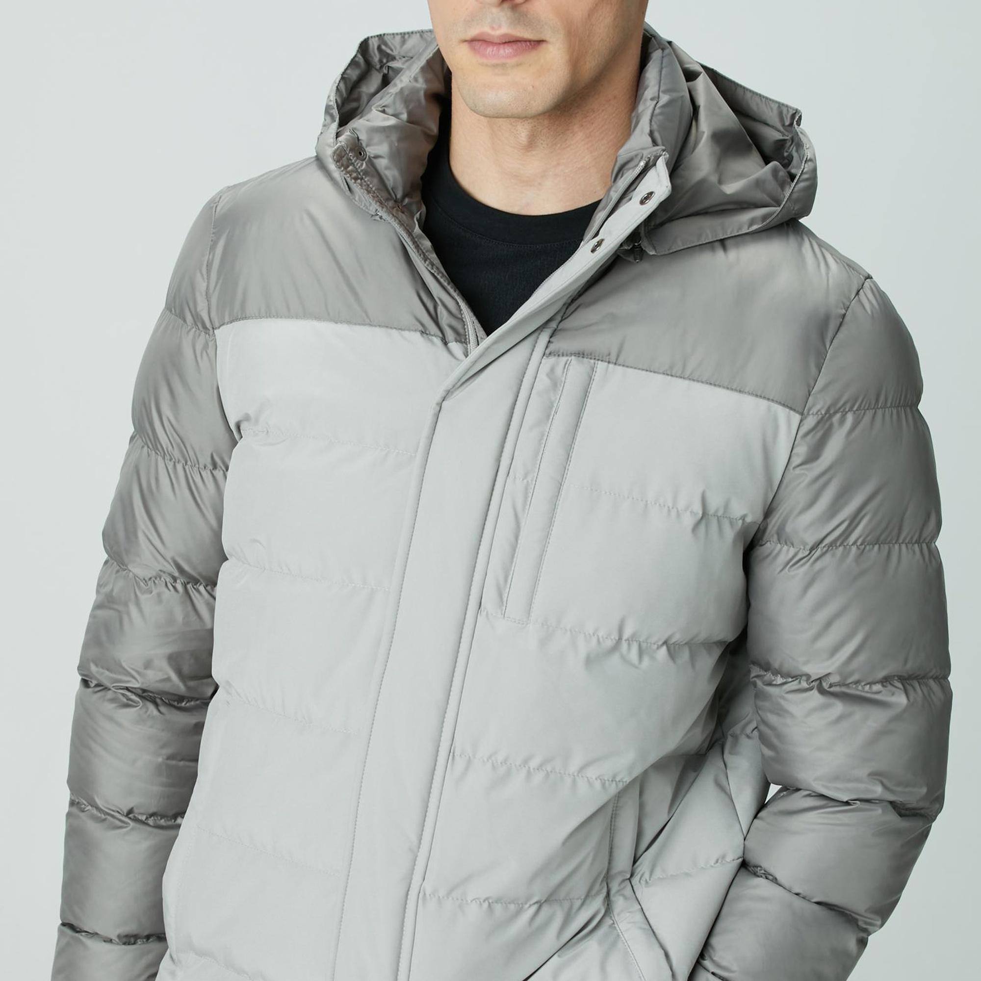 Network Erkek Gri Kapüşonlu Ray Kapitoneli Casual Kaban