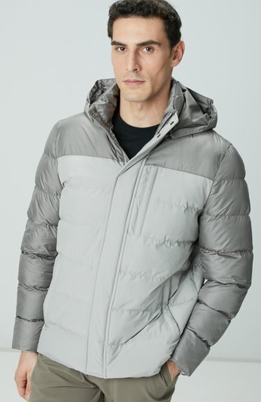  Network Erkek Gri Kapüşonlu Ray Kapitoneli Casual Kaban