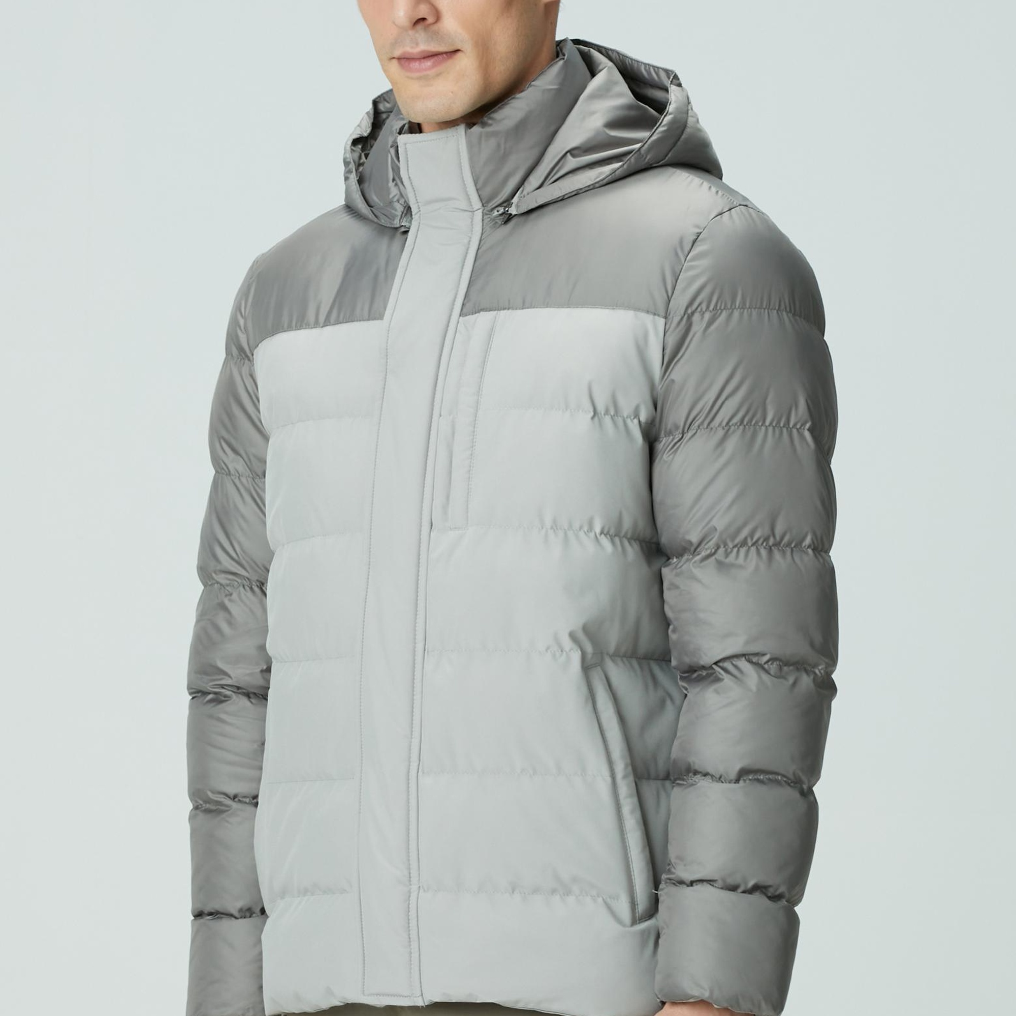 Network Erkek Gri Kapüşonlu Ray Kapitoneli Casual Kaban