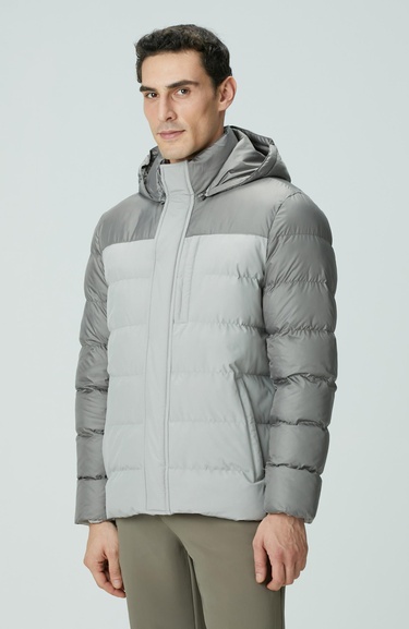  Network Erkek Gri Kapüşonlu Ray Kapitoneli Casual Kaban