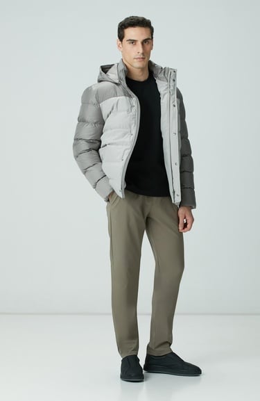  Network Erkek Gri Kapüşonlu Ray Kapitoneli Casual Kaban