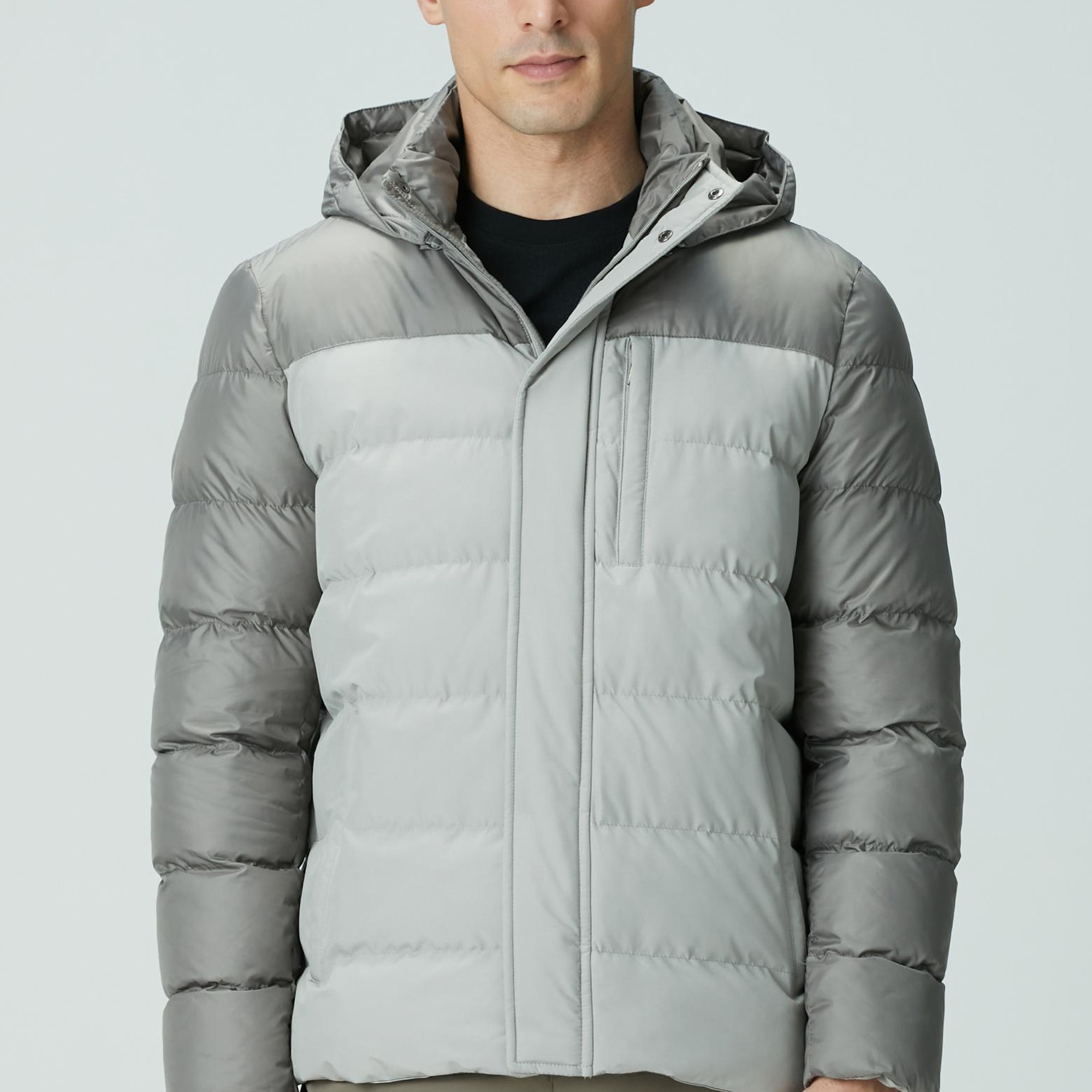 Network Erkek Gri Kapüşonlu Ray Kapitoneli Casual Kaban